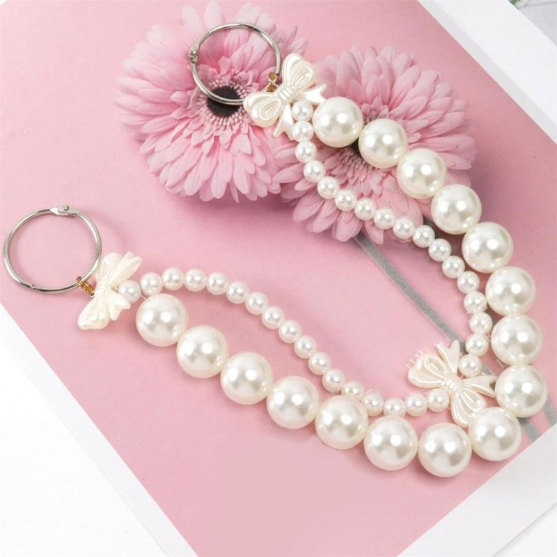 2Pcs Artificial Pearls Chain Bag Decoration Charm Large Imitation Pearls Beads Purse Chain Handbag Chain For Women Bag