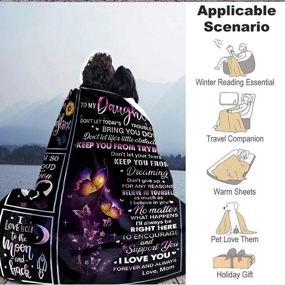 1pc Letter To Daughter Pattern Soft & Warm Polyester Knit Blanket, Digital Printed, All-Season Throw for Napping, Traveling, Sofa Yy250906032