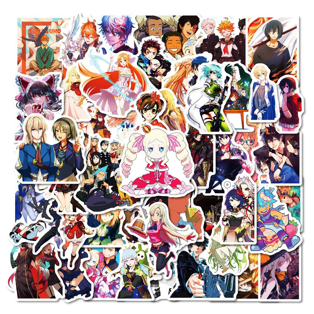 50 Japanese Anime Style Stickers Mixed Suitcase Flat Car Stickers Animation Graffiti Stickers