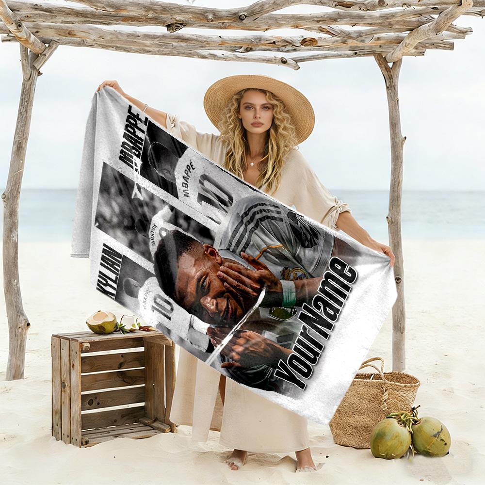 Asciugamano da Spiaggia Personalizzato con Testo Mbappé Microfibra Super Morbida Tessuto Asciugatura Rapida Ideale per Viaggi Esterni Piscina Surf Campeggio Escursionismo Palestra Regalo Vacanza