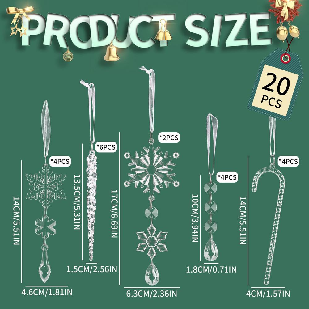 

Christmas Icicle Ornaments 20 Pieces Decorative Clear Festive Pendants Christmas Tree Icicle Pendants For Thanksgiving Wedding красный