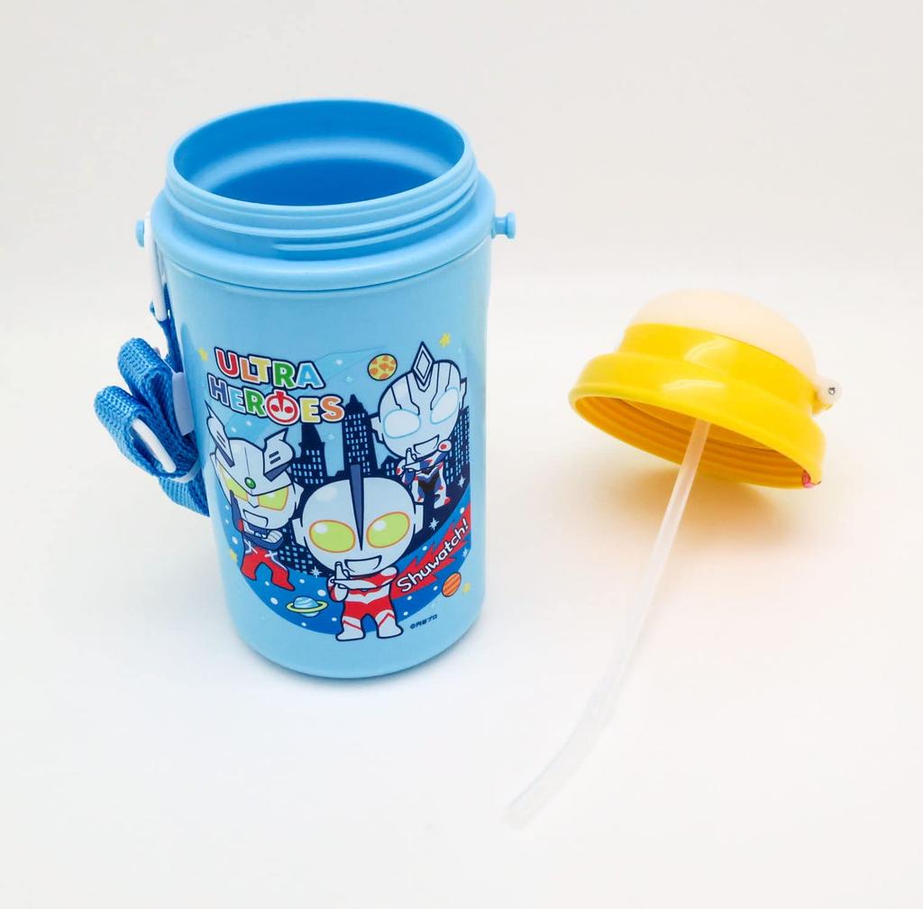 OSK Water Bottle Ultra Heroes Water Bottle with Straw 450ml Made in Japan Comes with Shoulder Strap Cool Lock One Touch Open Stylish Cool Unisex
