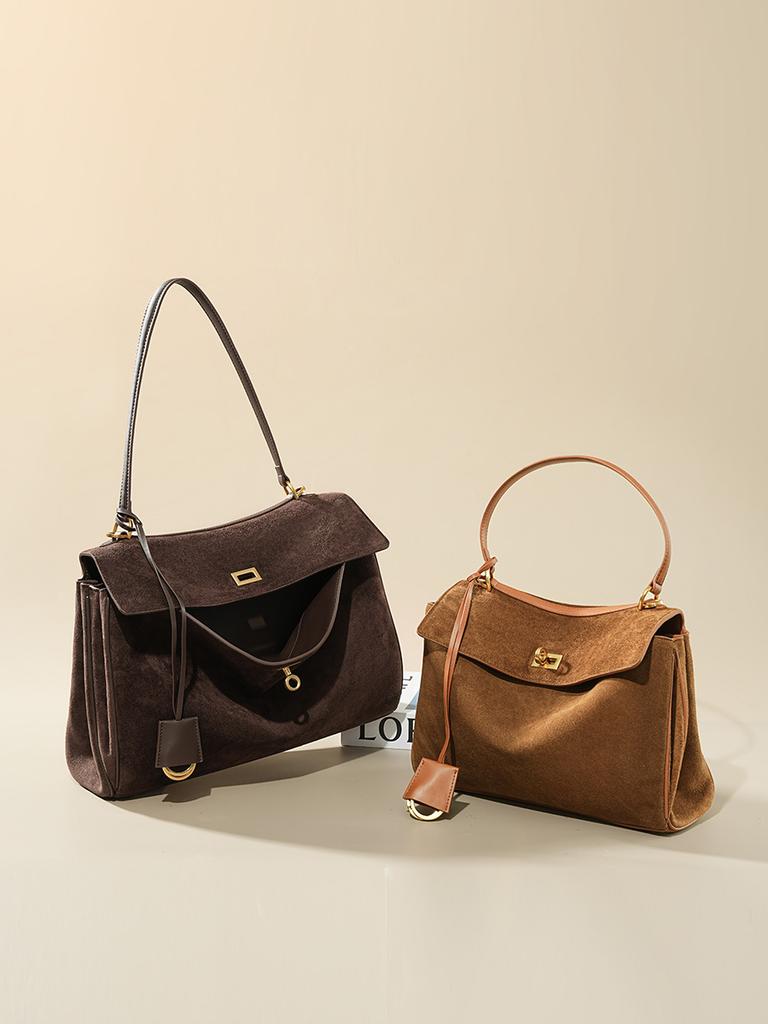Ladies Frosted Cow Genuine Leather Shoulder Bag Female Luxury Designer Portable Handbags Women's Work Commute Retro Cowhide Bags