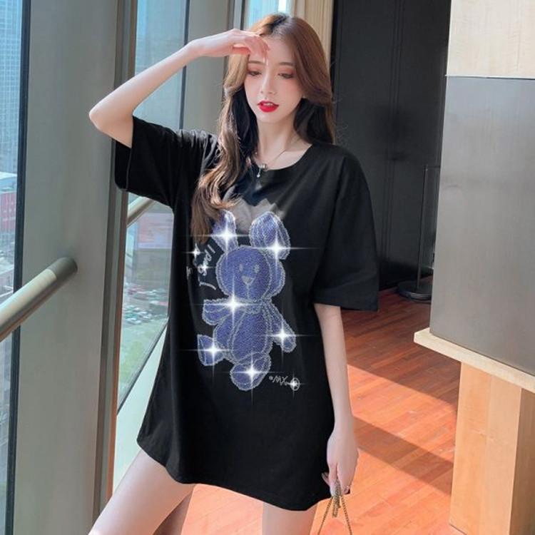 Heavy Industry Rabbit Iron Diamond Short Sleeve T-shirt for Women's Summer New Loose Large Size Half Sleeve Top