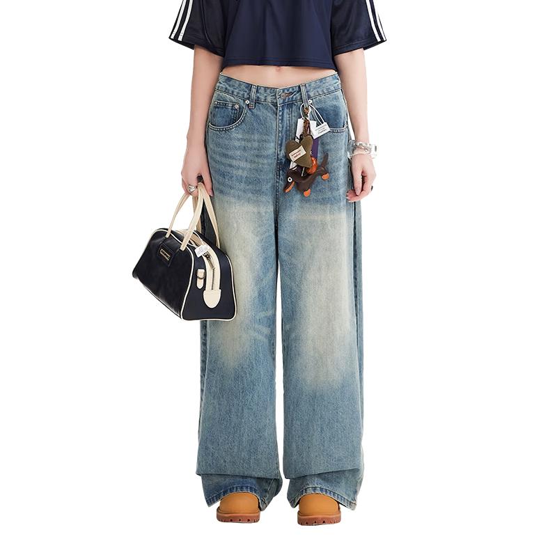 

UNIFREE Women s Retro Washed Wide-Leg Jeans M