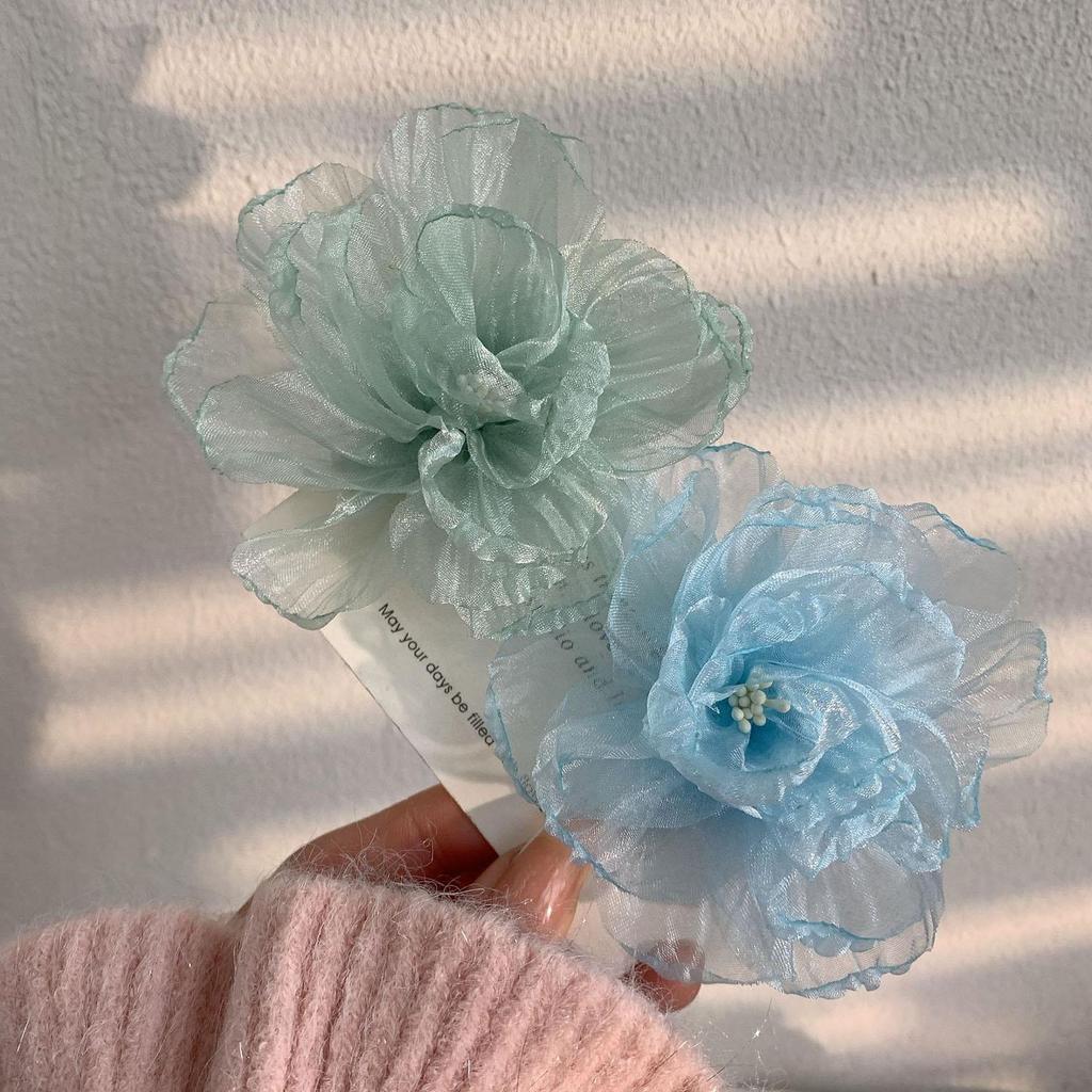Mesh Flower Hair Clip Super Fairy Bang Clip Sweet Women Headdress Hairpin Girls Hawaii Beach Vacation Hair Accessories