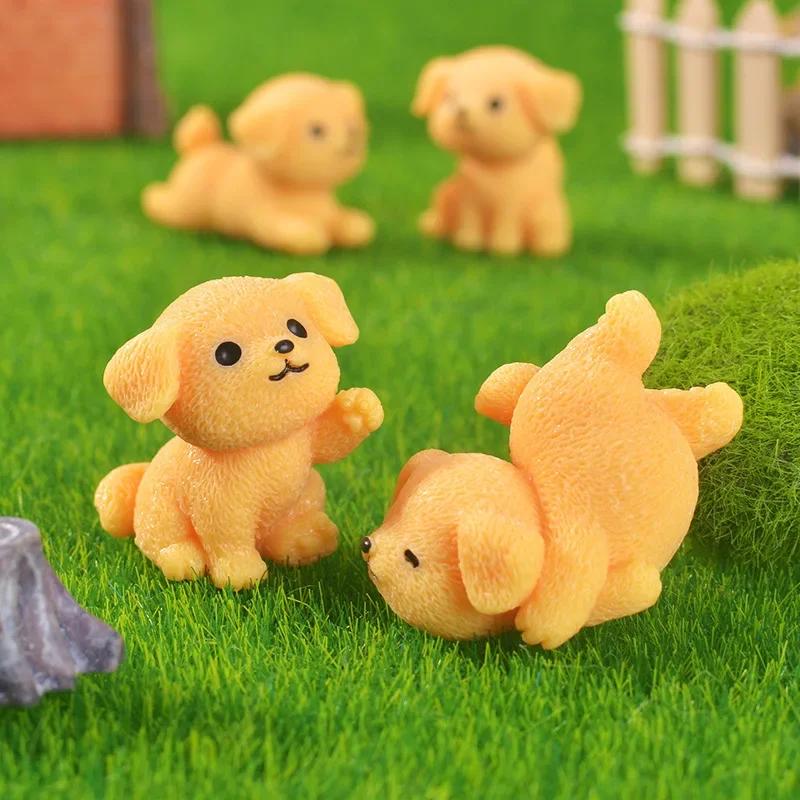 1/4pcs Figurines Miniatures Cute Dog Golden Dogs Micro Landscape Ornaments for Home Decorations Decor for Room Desk Accessories