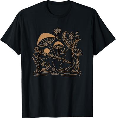 Frosch Pilz Cottagecore Goblincore Natur Grafik T-Shirt Unisex Baumwolle T-Shirt Lässiges Reise T-Shirt