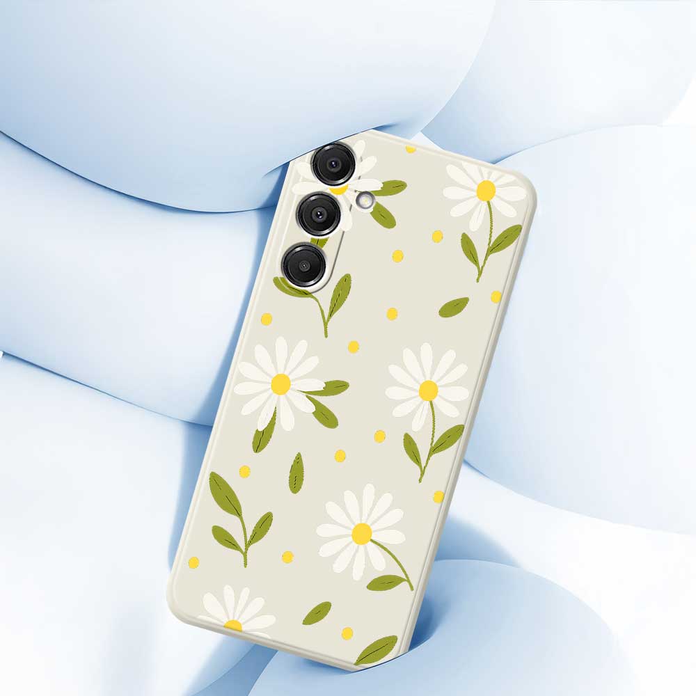 For Samsung Galaxy A16 5G/4G Case White Flowers Green Leaves Pattern Printing Straight Edge TPU Phone Back Cover