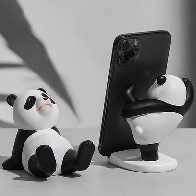 Panda Phone Holder Panda Figurines For Universal Cell Mobile Phone Stand Holder Resin Sculpture Statue Home Office Desk Decor