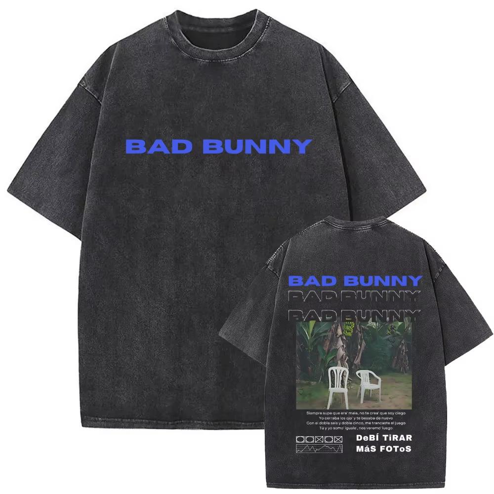 Camiseta Gráfica Bad Bunny Un Verano Sin Ti Vintage Lavada Moda Masculina Oversize Streetwear Femenina Camisetas de Algodón de Alta Calidad