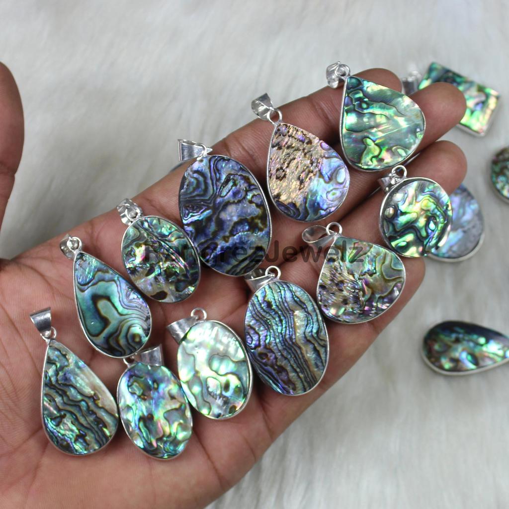Abalone shell Gemstone Pendant Jewelry 925 Sterling Silver Pendant Necklace Bulk Wholesale Bezel Set Gemstone Pendant Making For Jewelry