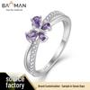 Bague croisée double couche papillon violet luxueuse, Argent sterling S925, Design de niche polyvalent.