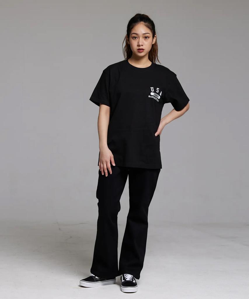 CREAM SODA LAB [2Pack] Usa Basketball Small Logo Short Sleeve T-Shirt Black (White) White (Black)