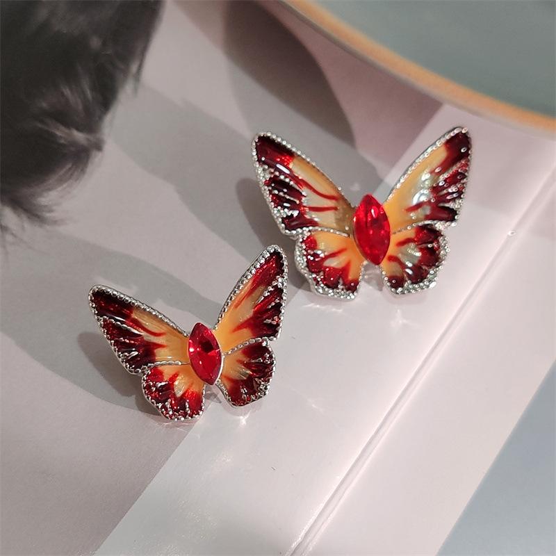 Simple Inlaid Fashion Drop Oil Color Butterfly Brooch Femininity Pin Jacket Crystal Corsage