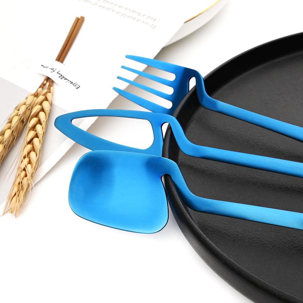 Newest Orange Silver 304 Stainless Steel Dinnerware High Quality 24Pcs Cutlery Set Matte Blue Flatware Knife Fork Spoon Hanging Tableware Set