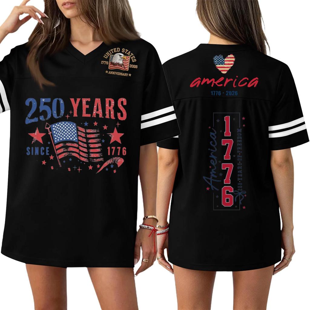 Damen Casual Mode V-Ausschnitt Sport Unabhängigkeitstag Druck Kurzarm Sport T-Shirt Top