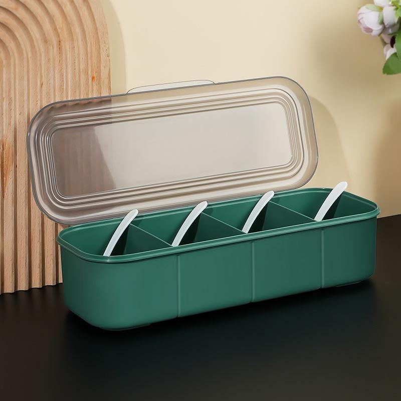 Multi-Compartment Spice Box Set with Spoon: Moisture-Proof Kitchen Seasoning Storage