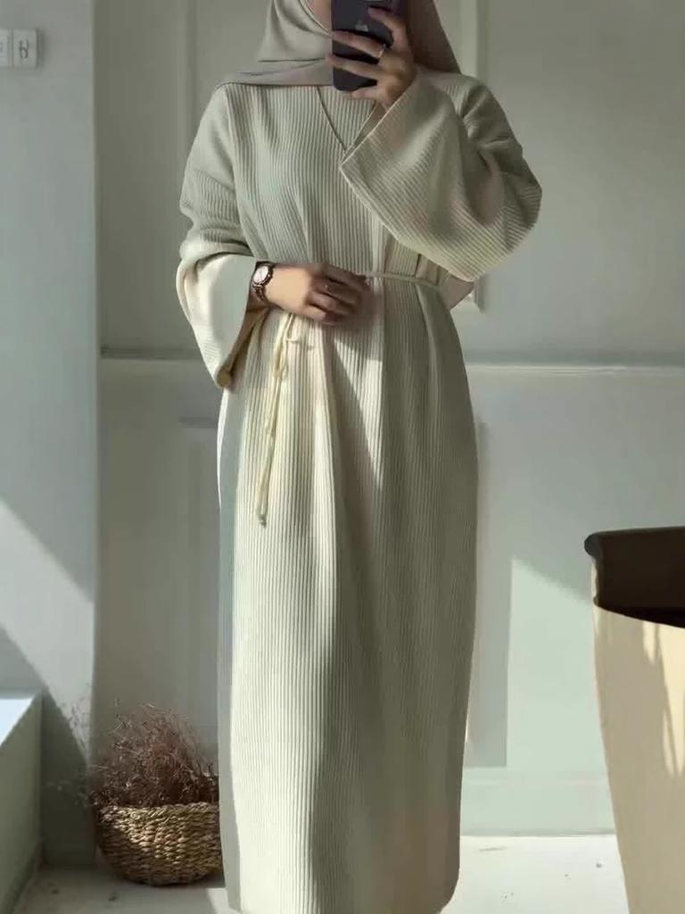 Women's Fashion Casual Elegant Knit Crewneck Bubble Sleeve One-Piece Dress