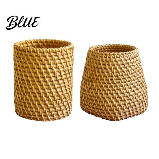 Pencil Organizer Faux Rattan Pen Holder Woven Style Makeup Brush Boho Container