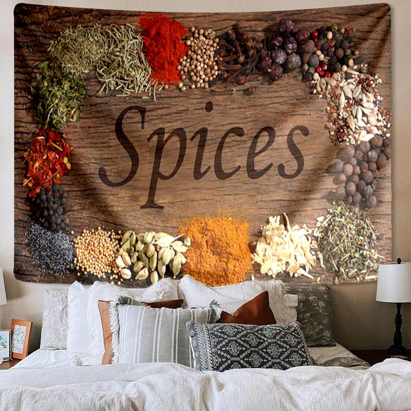 Spice Variety On Wooden Background Tapestry Room Decoration Wall Hanging for Living Room Bedroom, dormitory, Birthday and Christmas gifts