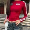 2KWEIRD Vintage Red Woman Tshirts Long Sleeve T-shirt Tunic Fashion Tees O-neck Embroidery Y2k Crop Tops Sexy Shirts for Women