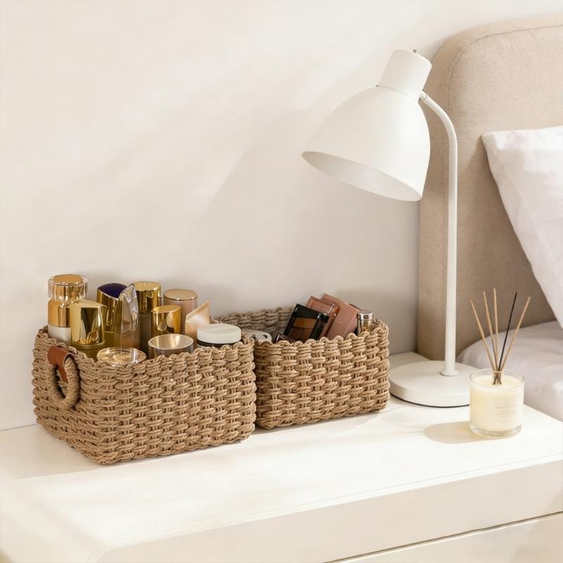 Handwoven Paper Rope Storage Basket Natural Organizers For Home Offices Decoration