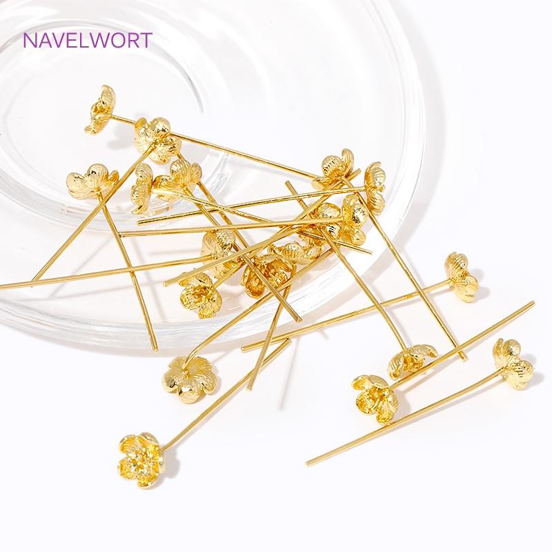 18K Gold Plated Flower Shape Pins High Quality Brass Metal Pins,For Jewelry Making Pins,Handmade DIY Beading Accessories