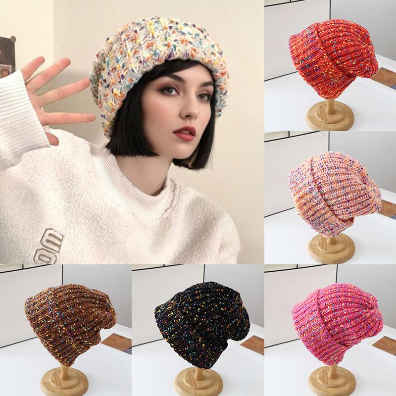 55-59cm Strickmütze Hoher Stretch Beanie Niedlich Einheitsgröße Verspielt Dickes Garn Wärme Handgefertigt Häkeln Mode Mehrfarbig