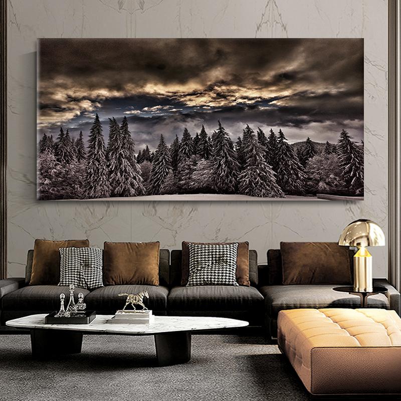 Modern Misty Forest Mountain Wall Art Canvas Painting Natural Landscape Pictures Posters Pine Forest Wall Art Living Room Decor