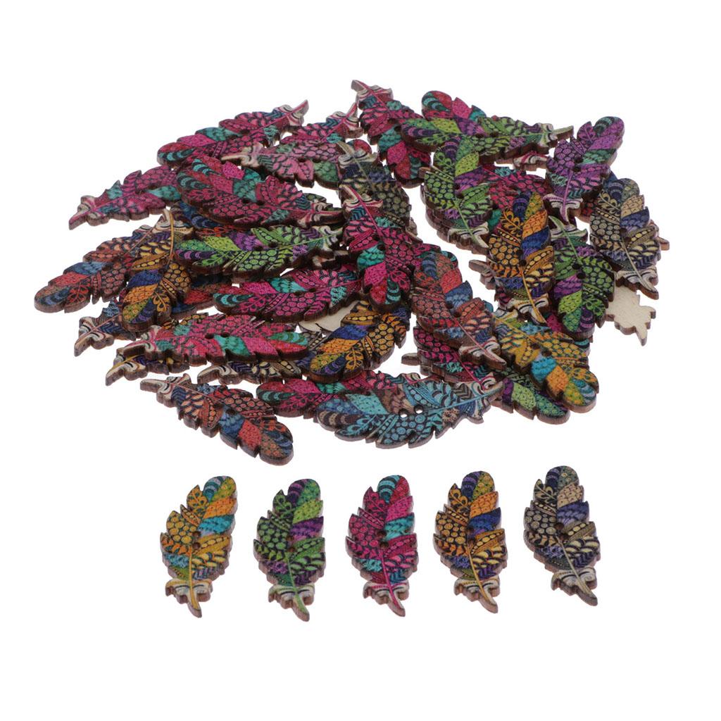 

Pack of 50 Mixed Random Painting Feather 2 Holes Wood Wooden Buttons for Sewing Crafting 40mm x 15mm різнокольоровий