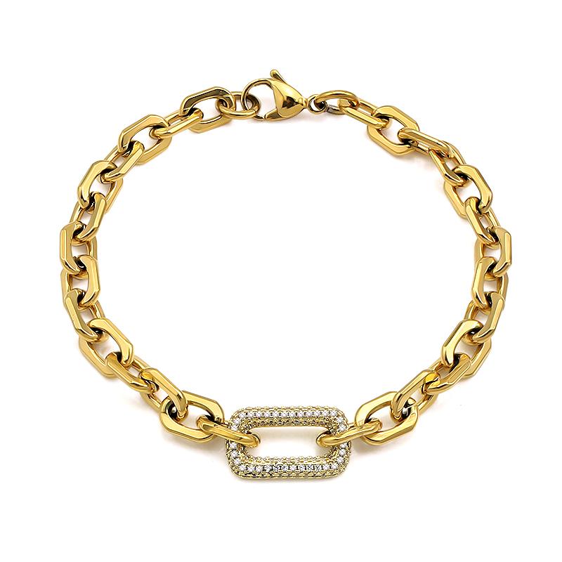 Delicate Small Square Stainless Steel Gold Color 6mm Link with Zircon Crystal Stone Link Necklace Choker for Women Femal