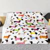 Dachshund Dog Print Blanket - Colorful, Whimsical Throw with Playful Dogs, Paw Prints & Bones, Ideal for Cozy Home Decor or G