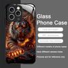Golden Black Tiger Stripe Flame Pattern Tempered Glass Phone Case for IPhone 17 16 Pro Max 15 14 13 12 Mini 11 X XS 14Plus Cover