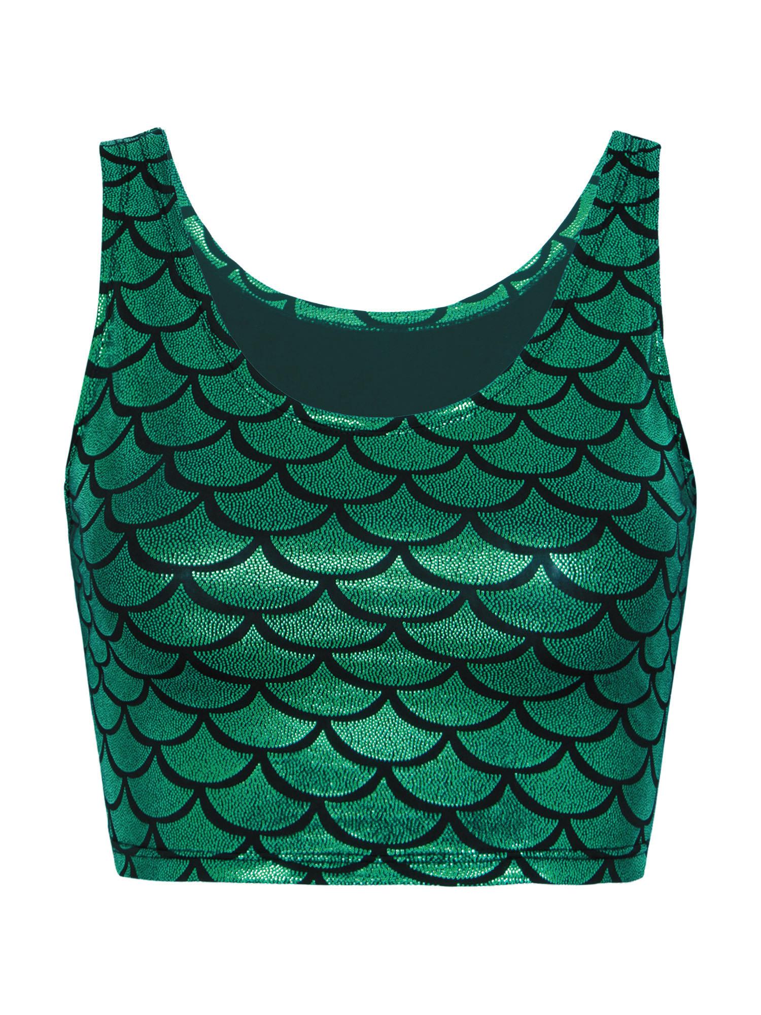 

Женская блестящая майка Rave Festival в масштабе русалки для тренажерного зала, фитнеса, спортивного укороченного топа One Size зелёный