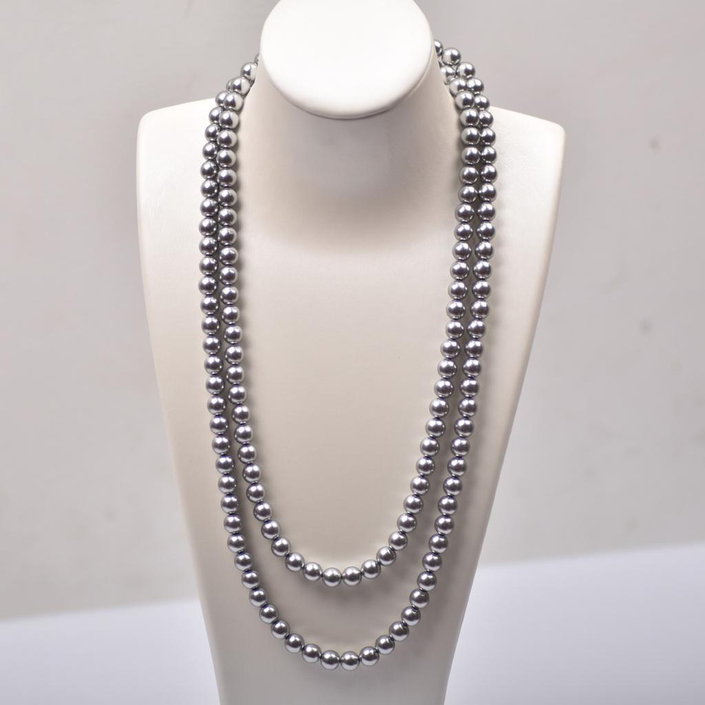 True Hemp Silver Gray Shijia Zhengyuan Strong Light Pearl Necklace Women's Long Multi-layer Sweater Chain New Item Decoration Trend