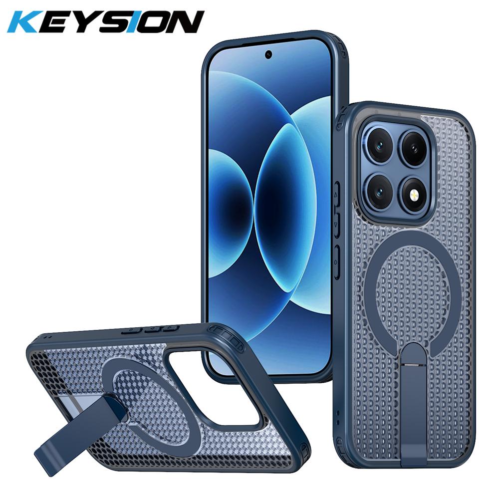 KEYSION Hollow Heat Dissipation Magnetic Case for MagSafe for Xiaomi 17 Cooling Hide Stand Shockproof Phone Cover for Xiaomi 17