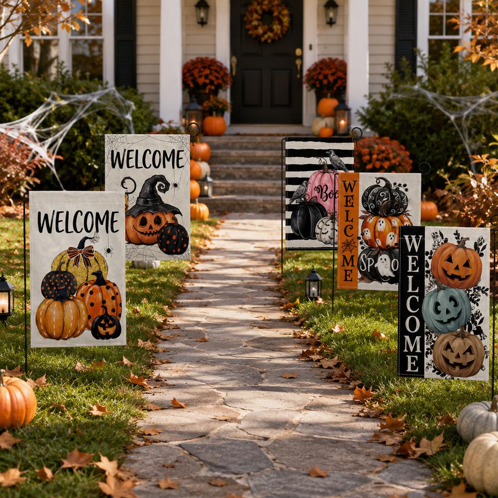 Halloween Garden Flag with Leaf Print for Fall Outdoor Decor