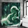 Welle Grün Duschvorhang, Badezimmer Dekorativer Duschvorhang, Wasserdichter Duschvorhang mit Haken