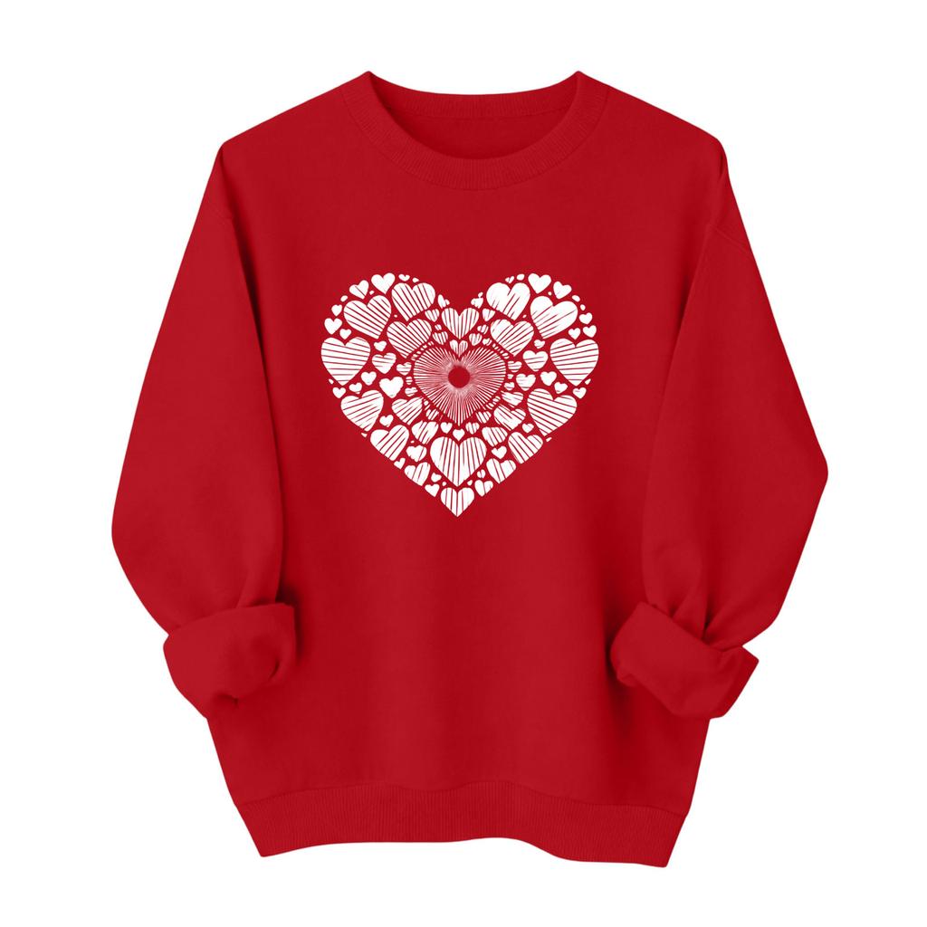 Valentines Sweatshirts For Women Love Heart Graphic Pullover R-neck Long Sleeve Tops Valentine's Day Sweatshirt