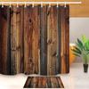 Painel de Madeira Rústico Tábua Marrom Cerca Cortina de Chuveiro e Tapete de Banho Conjunto Poliéster Impermeável Tecido de Banheiro Para Decoração de Banheira