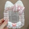 Cute Cat Ears Photocard Frame with Pearl Chain Handmade Lace Kpop Idol Card Holder 3 Inch Card Sleeves for Girls Bag Pendant New