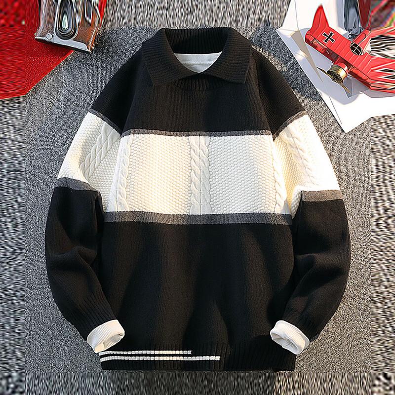 Men's Winter Colorblock Lapel Knit Sweater