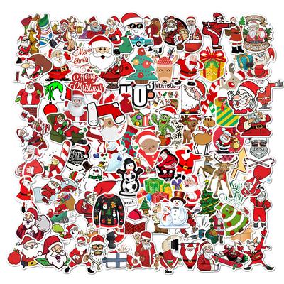 100 New Christmas Personalized Decoration Graffiti Stickers Mobile Phone Skateboard Suitcase Waterproof No Glue Stickers