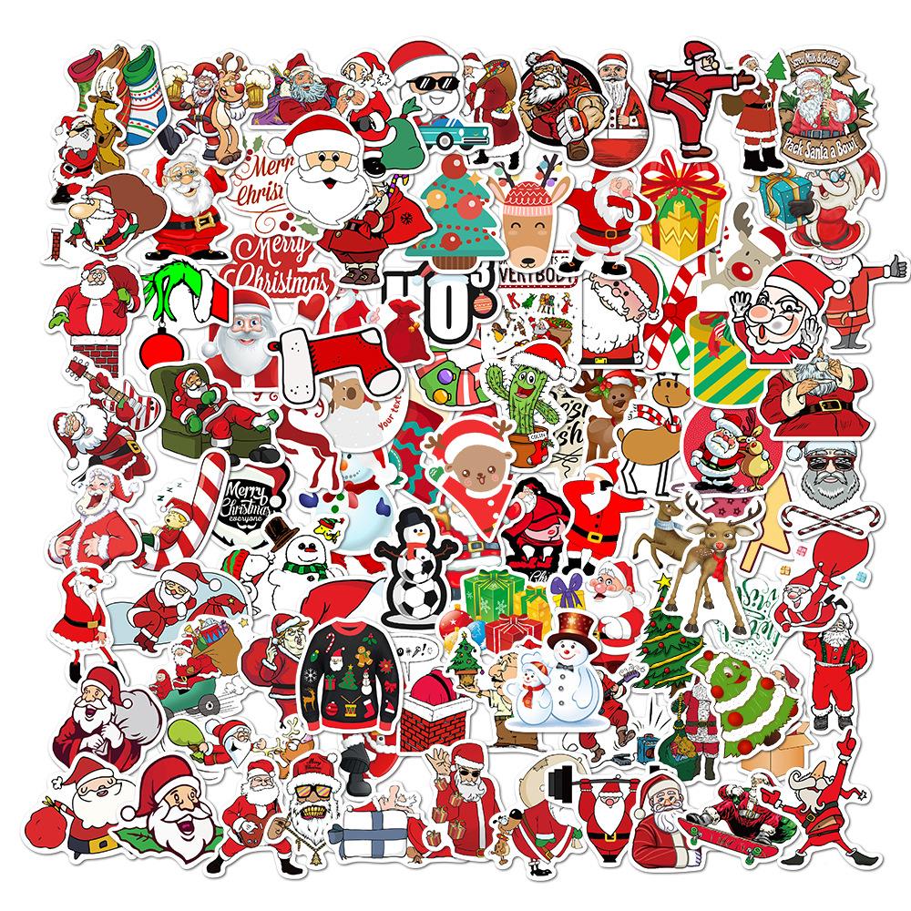 100 New Christmas Personalized Decoration Graffiti Stickers Mobile Phone Skateboard Suitcase Waterproof No Glue Stickers