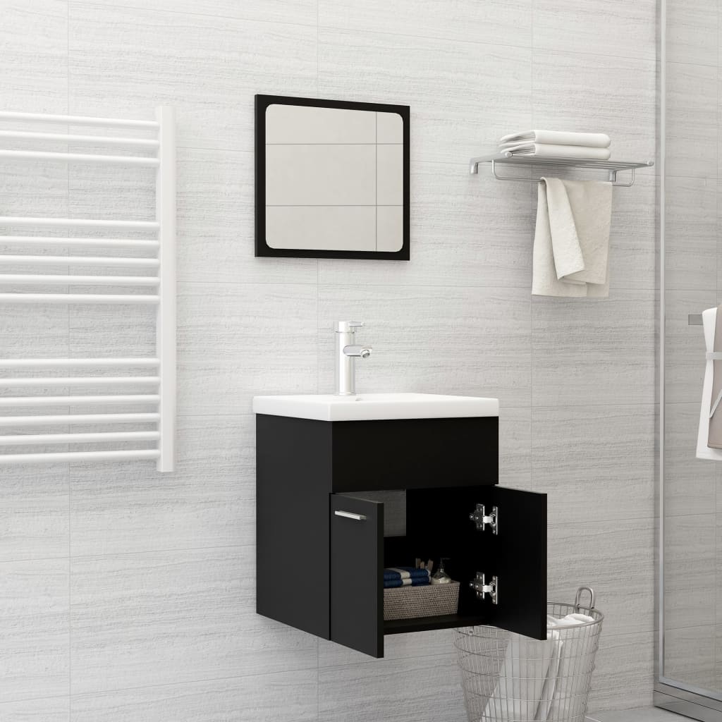 Bathroom Furniture Set Black Particleboard