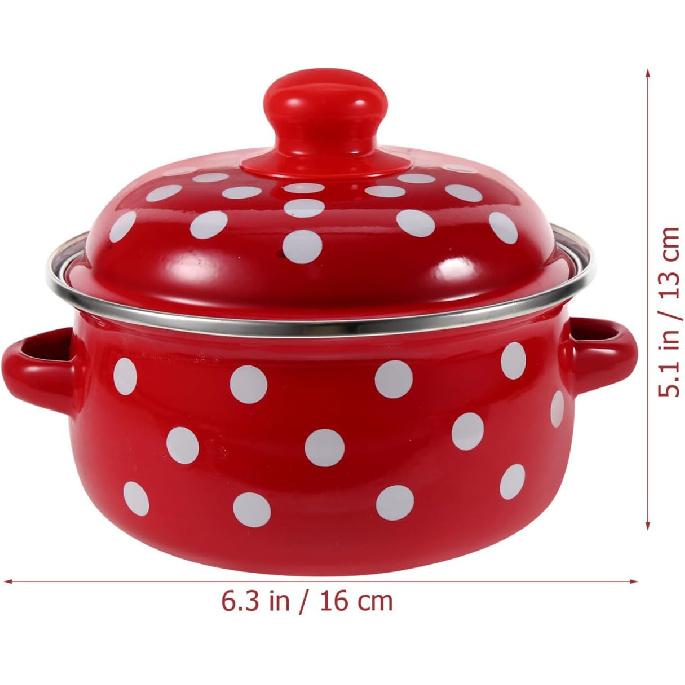 BESTOYARD 1 Quart Enamel Stock Pot with Lid - Double Ear Soup Pot for Simmering, Steaming, and Cooking - Vintage Style Kitchenware for Healthy Meals