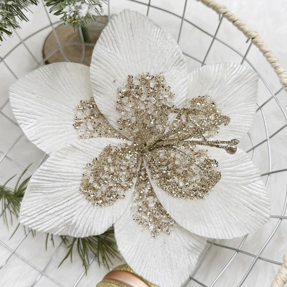 1PC Glitter Sequin Christmas Fake Flowers Flannel Magnolia Flowers  Xmas New Year Decor