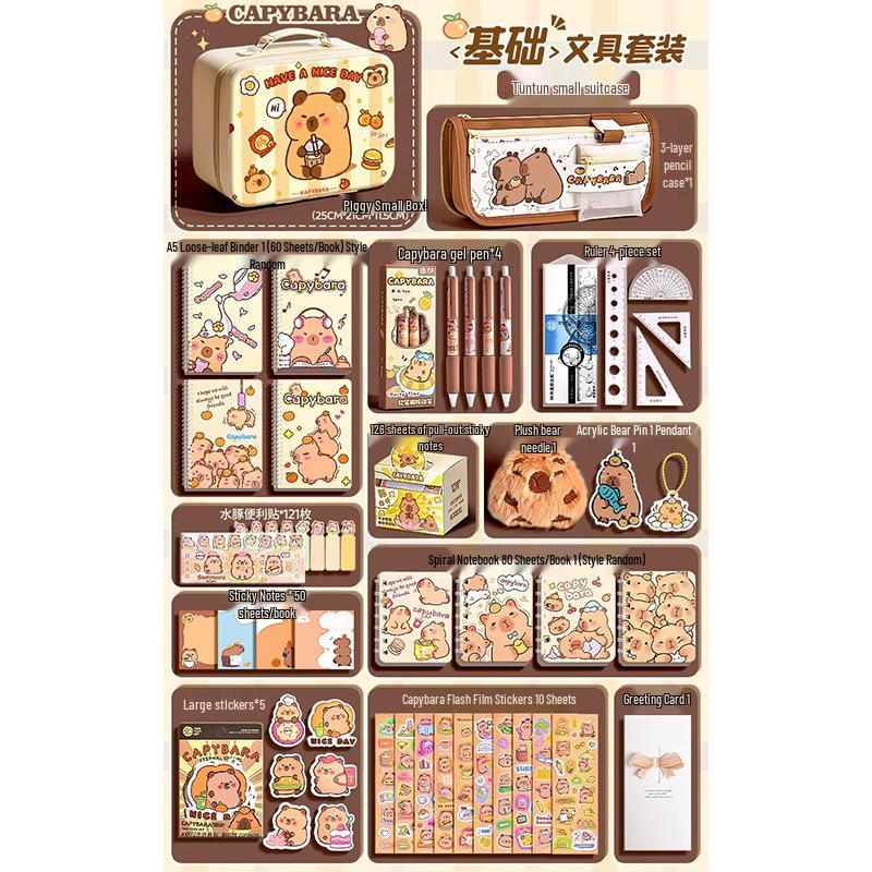 Capybara School Stationery Set: Large Capacity Planner & Supplies Gift Box for Students