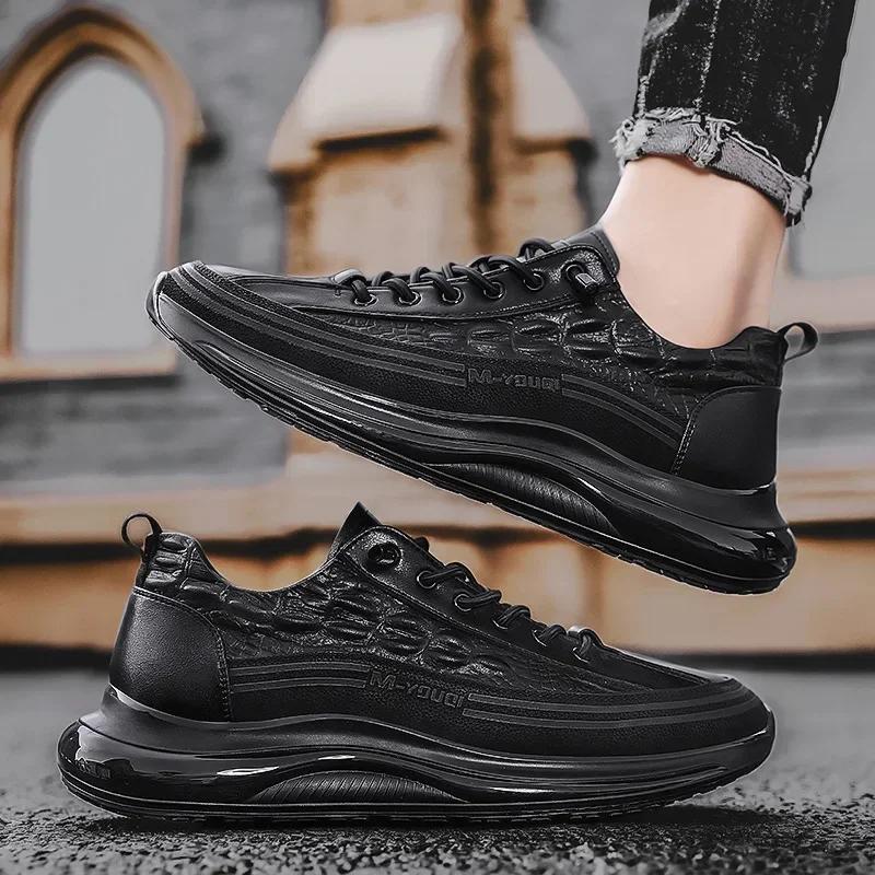 Crocodile Print Men Shoes Retro Design Leather Casual Sneakers Summer Platform Walking Shoes for Men New Slip On